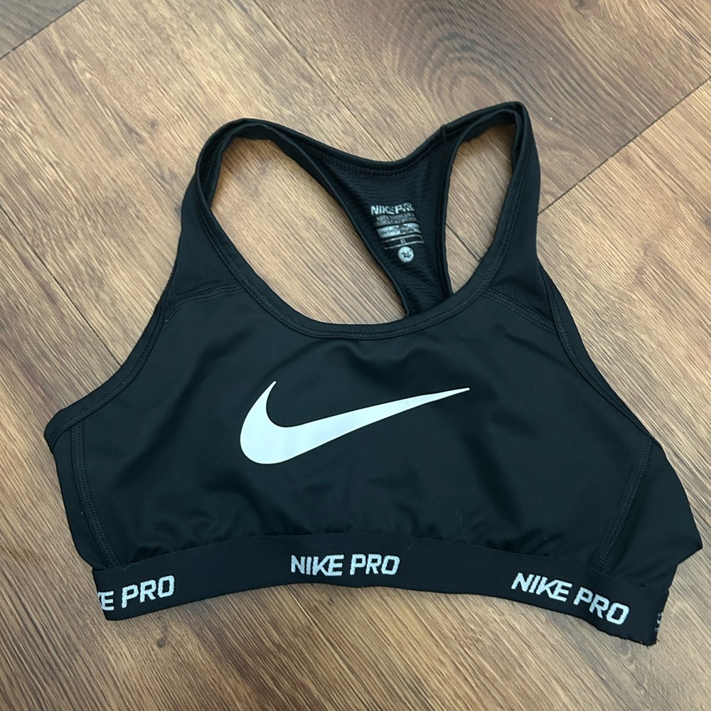 Kids  Black Sports Bra with White Swoosh
